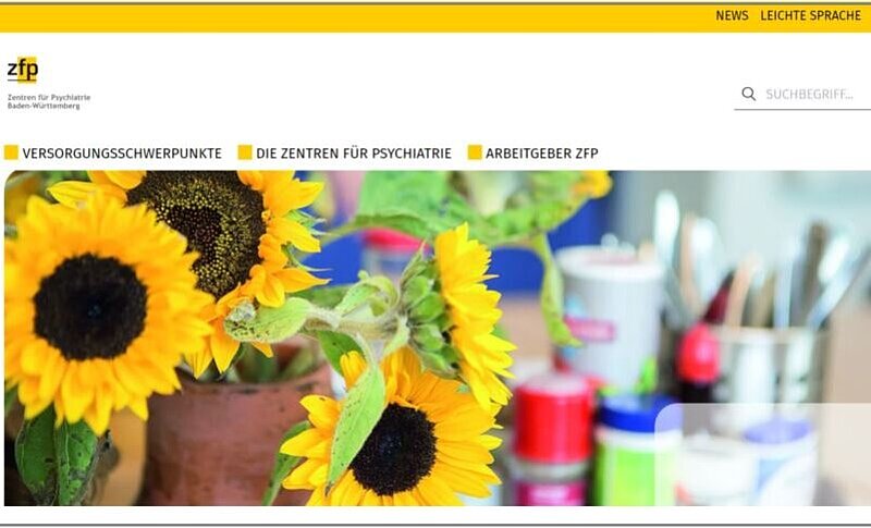 Bildschirm-Foto von der Startseite von der Internetseite der ZfP-Gruppe Baden-Württemberg
